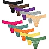Pmrxi Pack 10 Seamless Lace Thongs for Women Plus Size Breathable Panties Low Rise T-back Stretch Cotton No Show Underwear