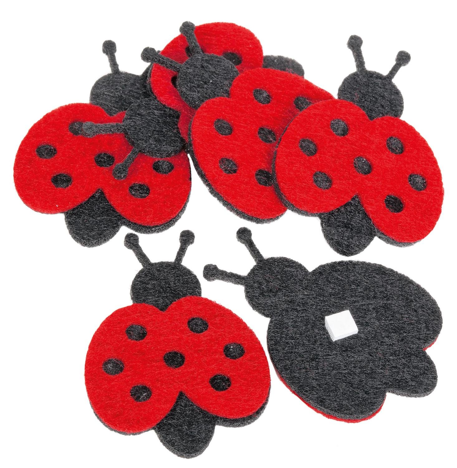 GLOREX Felt Ladybug, Fliz, Red, 18 x 8.5 x 0.5 cm - Pack of 6 pieces