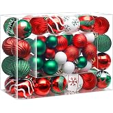 SHareconn 66Pcs Christmas Tree Decorations, Christmas Tree Ornaments Set | Assorted &amp; Unique Designs Christmas Ball Ornaments, Shatterproof Plastic Xmas Tree Balls for Holiday Decor, Red Green White