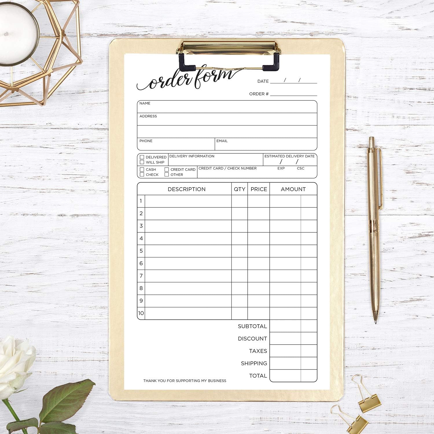 5.5 x 8.5 Carbon Copy Purchase Sales Receipt Book Stylish Script 2Part Carbonless Order Form