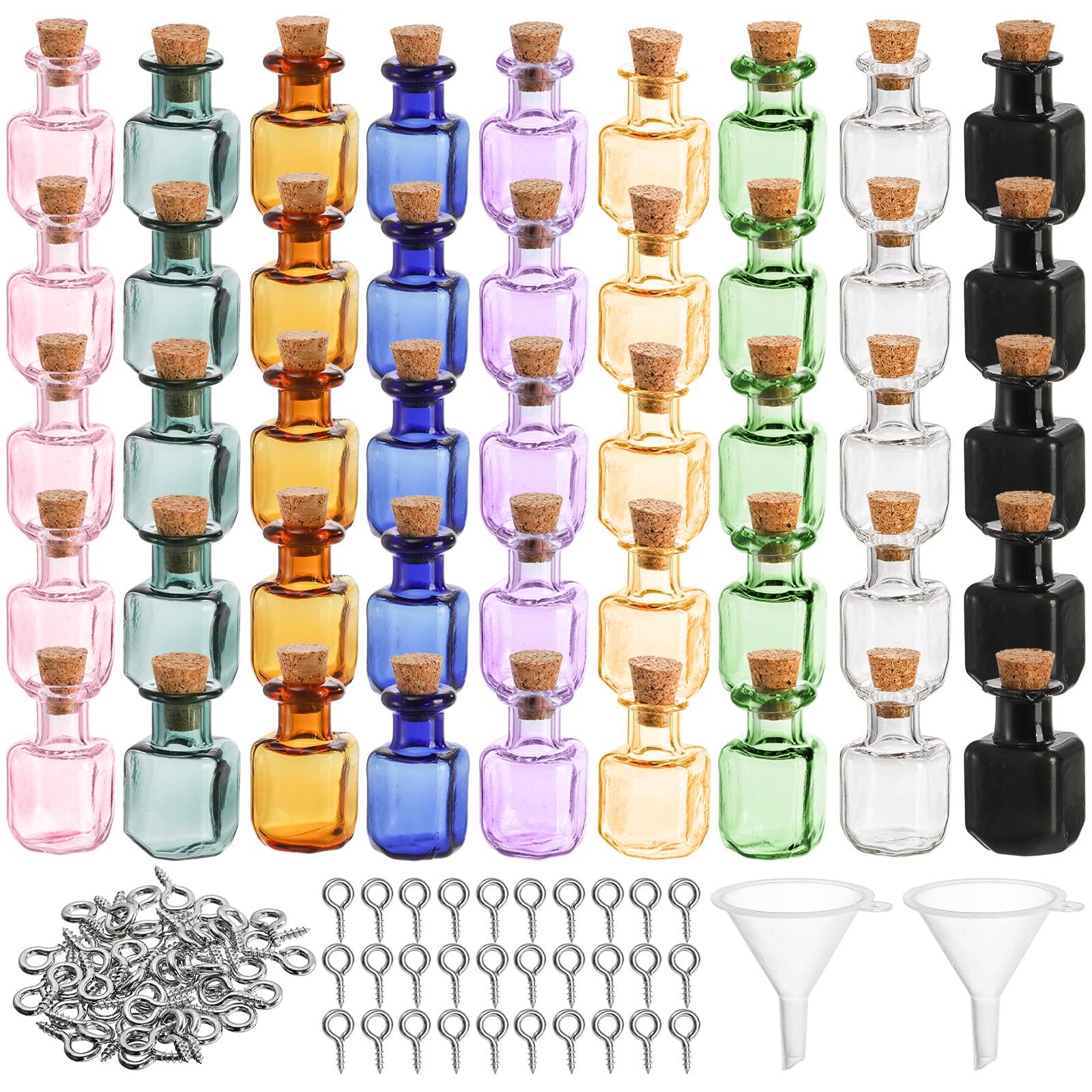 TOPZEA 45 Pcs Tiny Spell Jars Glass Square Bottles Decorative Cute Little Wishing Bottle, Vials with Corks Stoppers & Eye Bolts for DIY Crafts, Party Favor (TO-TinySpellJars-45P)