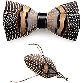 RBOCOTT Handmade Feather Pre-tied Bow tie and Brooch Sets for Men
