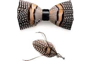 RBOCOTT Handmade Feather Pre-tied Bow tie and Brooch Sets for Men