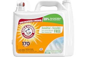 Arm & Hammer Liquid Laundry Detergent for Sensitive Skin, Super Concentrated, Scent Free, 170 Loads, 5.03-L