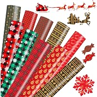 Christmas Heat Transfer HTV Vinyl, 12'' x 10'' Snowflake Buffalo Plaid HTV Iron on Christmas Vinyl Bundle for Cricut T…
