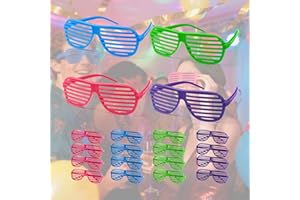 12 Pack Shutter Glasses Shades Sunglasses, Neon Color Plastic Glasses for Kids and Adults 80's Party Props(4 Colors)