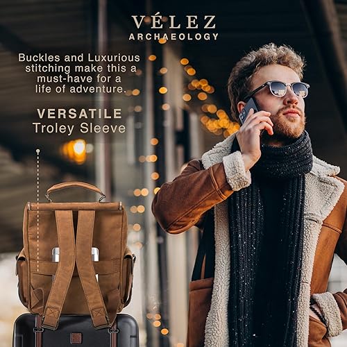 Leather Backpack for Men, Brown Top Grain Leather Travel
