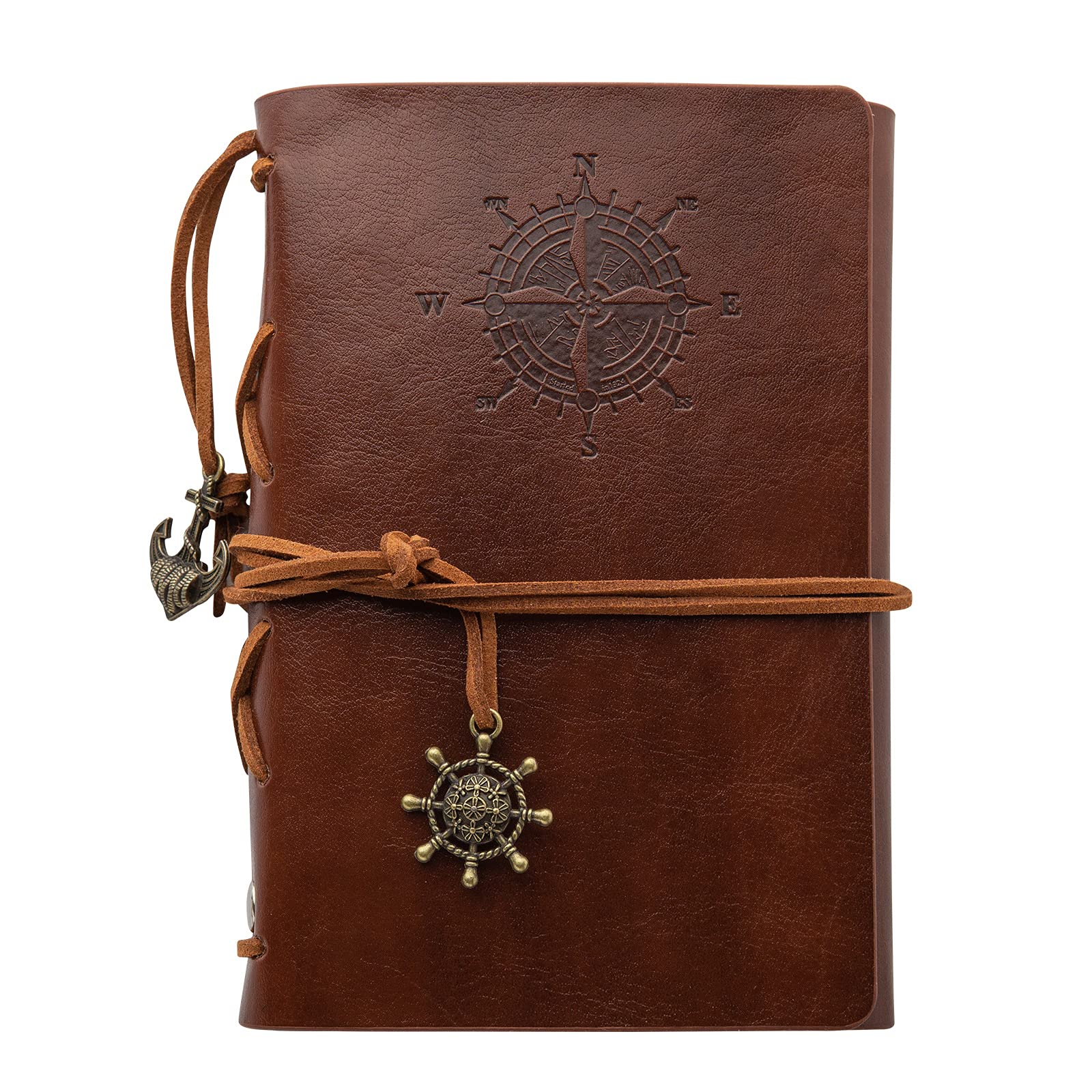 KIMI-HOSI Vintage Journal Diary Refillable Ringbinder Journal Notebook A7 Blank Paper Loose Leaf Travel Diary Retro PU Leather Cover Notebook Pirate Diary with Retro Pendants - Sailor's Diary