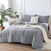 COTTEBED Ultra-Soft King Size Comforter Set, California Cal King Jersey Knit T-Shirt Feel Cozy Durable Cozy Fully Breathable Quilt Bedding Down Blanket and Pillowcase for All Season Use, Dark Gray