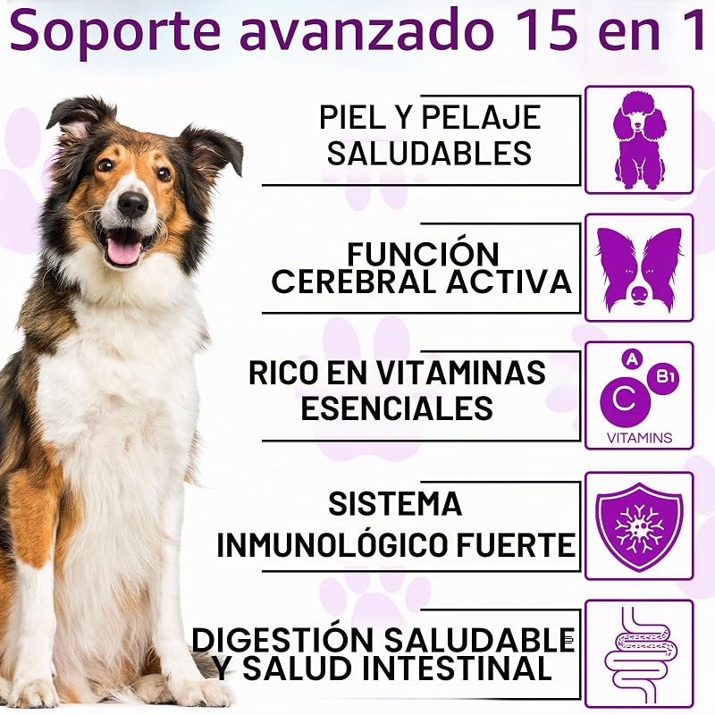 15 em 1 multivitamínico, 150 vitaminas mastigáveis para cães, suplementos para ancas e articulações, sistema imunitário, pelo e pelo, todas as idades e raças, sabor a pato — foto 5 de 7