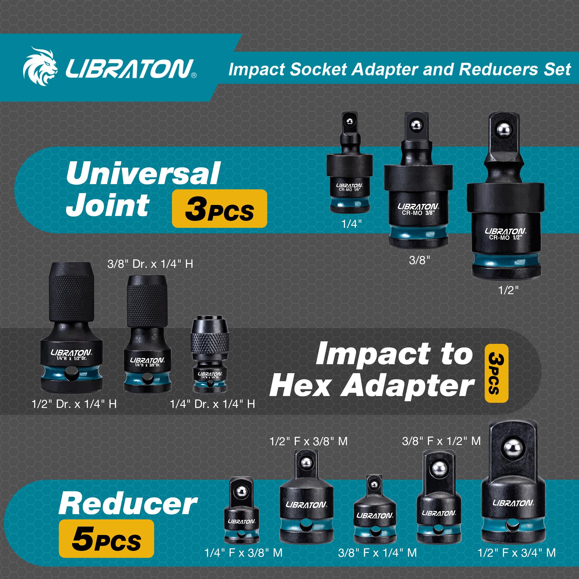 LIBRATON 11tlg Schlag-Steckschlüssel-Adapter, Reduzierset Stecknuss Adapter 2