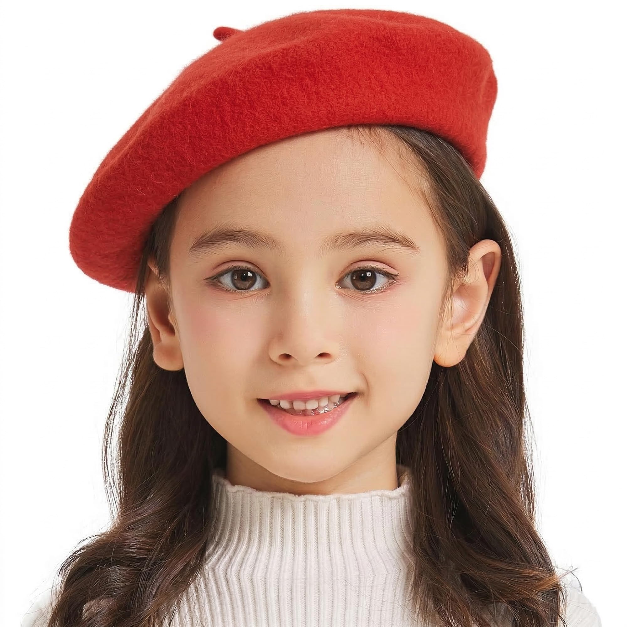 ZLYC Wool Kids Beret Hat Girls Solid Color Artist French Beret Cap(Red)