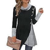 Miusey Women's Cowl Neck Pullover Sweaters Lightweight Long Sleeve Tunic Sweatshirts Asymmetric Hem Knit Sweater