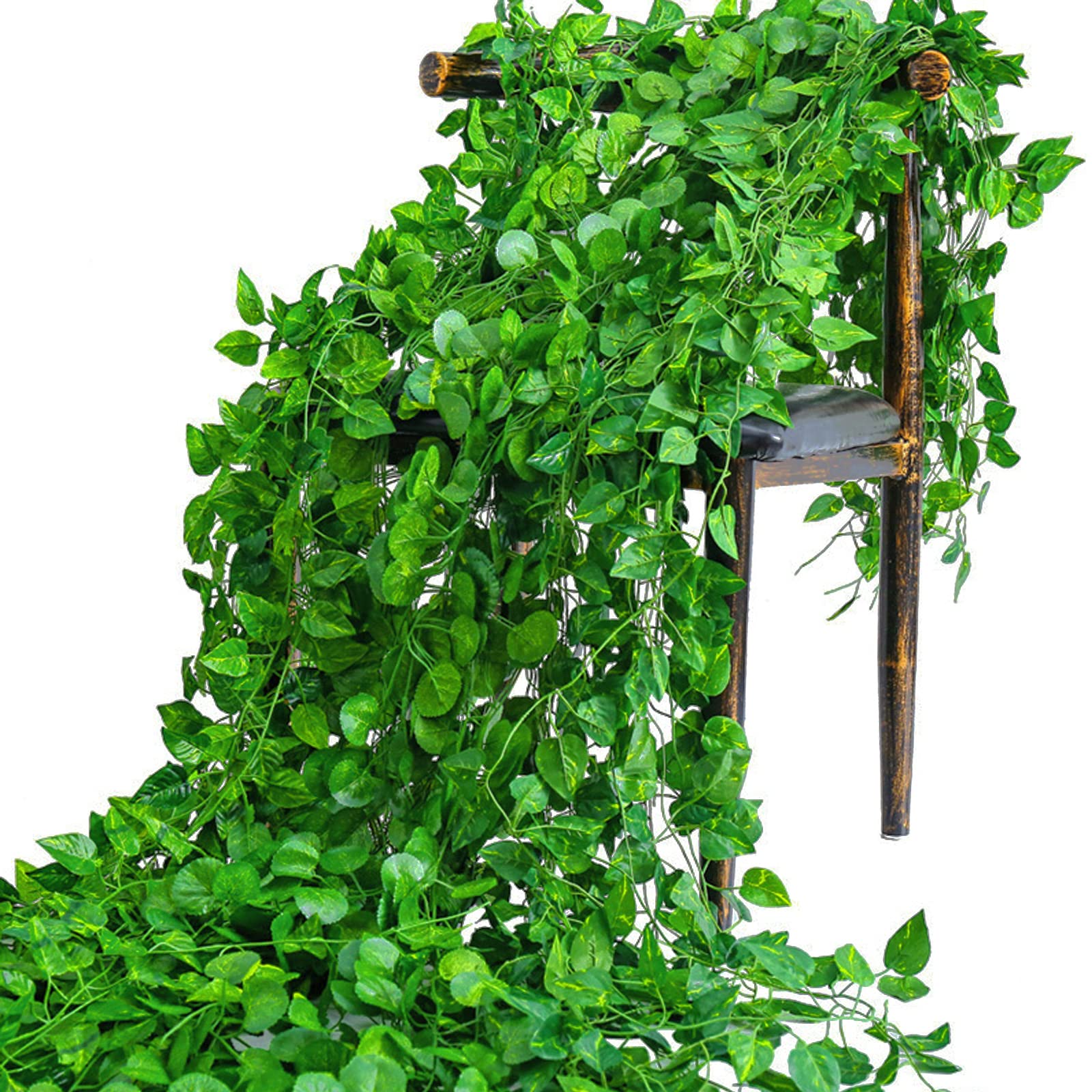 Photo 1 of Aeojoor Epipremnum Aureum Leaves, Green Vines Fake Plant Vine Leaves, Hanging Fake Vine Leaves, Home Kitchen Garden Office Wedding Wall Decor (Pack of 12 86 Inch Fake Plants)