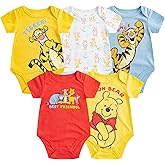 Disney Mickey Mouse, Lion King, and Winnie the Pooh Baby Boys 5 Pack Bodysuits for Newborn and Infants
