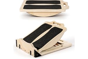 MoKo 2-in-1 Wooden Slant Board & Balance Board, 4 Adjustable Inclines Calf Stretcher for Knees, Ankles, Heels, Feet and Legs,