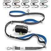 No Pull Dog Leash for Large Dogs – 6ft Highly Reflective Bungee, Heavy Duty Leash for Large Dogs, 4 Padded Handles, Strong Carabiner Clip & Rings, Includes Poop Bag Holder & Treat Pouch (Royal Blue)