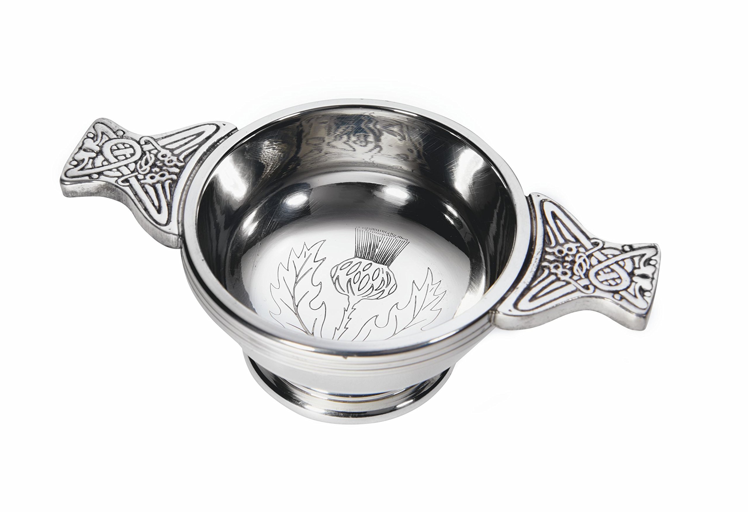 Wentworth Pewter - Thistle Pewter Quaich Whisky Tasting Bowl Loving Cup Burns Night (Small 70mm Diameter)