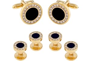 Cuff-Daddy Men's Black Onyx and Cubic Zirconia Gold Cufflinks Tuxedo Formal Set with Jewelry Presentation Box Gift Party Special Occasions Cufflinks for Wedding Anniversary Suit French Cuff Shirts