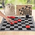 OleOletOy Super Tic Tac Toe and Giant Checkers Set Board Game with 24 Checker Pieces Reversible Rug, Classic Indoor and Outdo