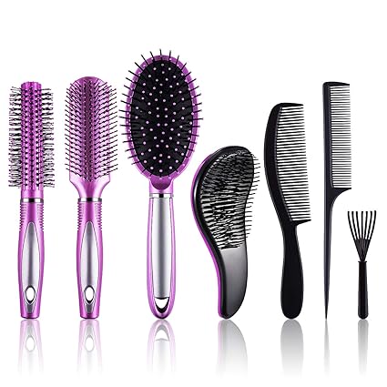Siquk 7 Pcs Hair Brush Set Paddle Brush Round Brush Detangle Hair