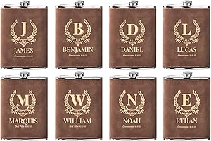 Flask for Men Groomsmen Best Man 8 Pieces Personalized Customized Wedding Gifts Whiskey Hip Alcohol Liquor Funnel Brown 8 OZ