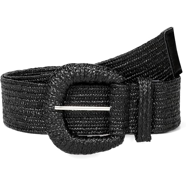 9174 Women Braided Wide Belt Boho Woven Black Waist Belts For Summer Dress Amazon.com: ANNULOYA Women Leather Braided Causal and Dress  main image 4