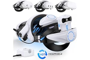 DXKK Head Strap for Meta Quest 3/3S/2, VR Headset Strap with Digital Battery and Charger Dock - Balanced & Extended 4H, Flip-Up Design, Adjustable Double Dials, Enhanced Comfort