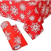 Hosuly 100 Feet x 40 Inch Christmas Snowflake Tablecloth Roll Rectangle Disposable Plastic Tablecloth Winter Table Cover Roll for Holiday Xmas Home Picnic Party Decorations Supplies
