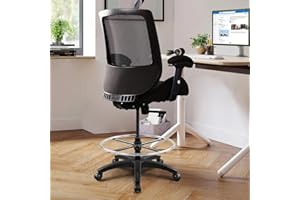 BOLISS Big and Tall 400lbs Mesh Ergonomic Drafting Chair,Tall Office Chair, Standing Desk Chair,Height Adjustable Armrest,Lumbar Support,Foot Ring,Swivel Computer Task Chair -Black