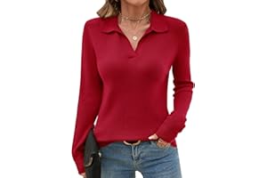 Romanstii Women's Knitted Collared Sweaters Long Sleeve V-Neck Polo Shirts Winter Pullover Tops