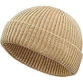 Wool Fisherman Beanies for Men Women, Short Knit Fall Winter Warm Beanie, Watch Cap, Cuffed Trawler Hats, Skull Caps