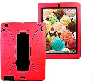 Ipad 2nd, 3rd, 4th Generation case Shell Rugged Shockproof Silicone Protective 3 in 1 Case Cover for ipad 2/3/4 Model : A1397, A1416, A1395, A1396, A1403, A1458, A1460, A1430 (Red Black)