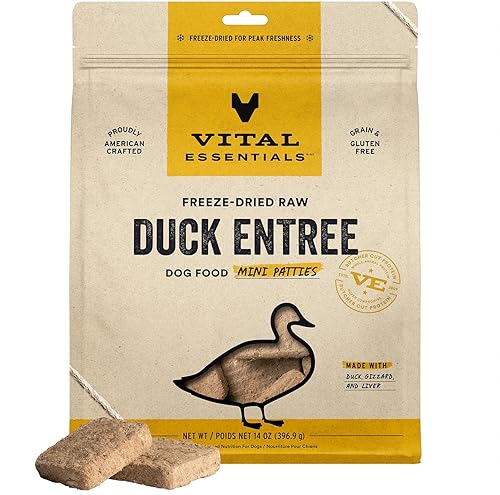 Vital Essentials Freeze Dried Raw Dog Food, Duck Mini Patties Entree, 14 oz
