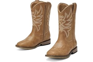 Rollda Boys Cowboy Boots Girls Cowgirl Boots Kids Western Square Toe Boots for Toddler/Little Kid/Big Kid