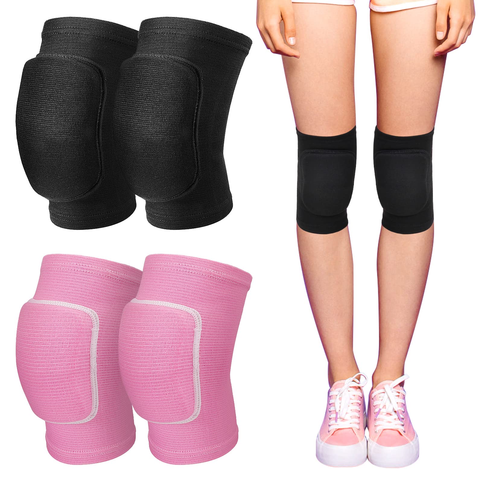 Firtink 2 Pairs Stretchy Dance Knee Pads,Breathable Knee Brace Supports Knee Protector with Soft Sponge for Dance Yoga Sport Exercise(M)