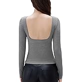 SUUKSESS Women Backless Going Out Tops Padded Modal Basic Long Sleeve Shirts