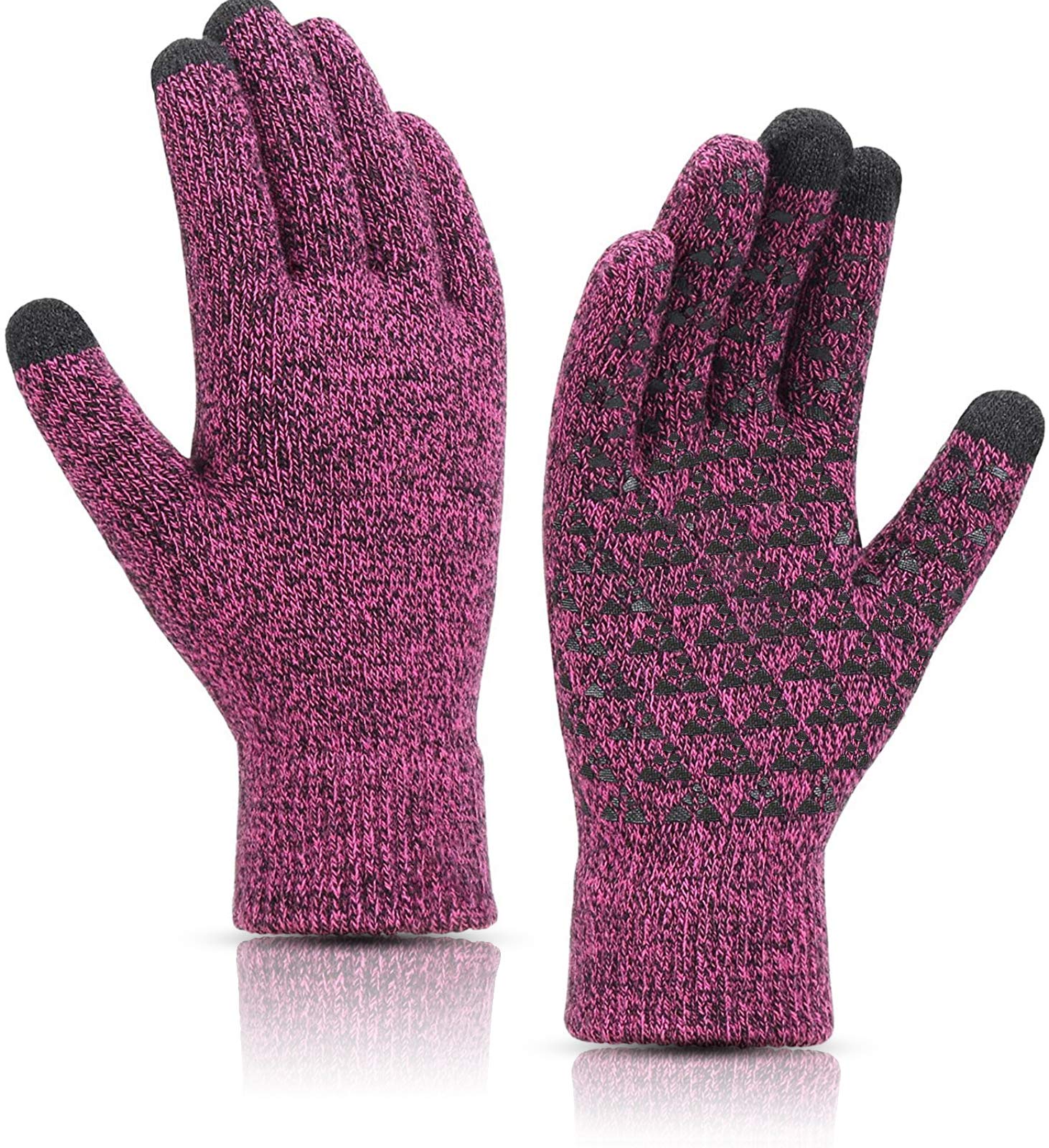 SIMIYA Winter Gloves for Men Women Soft Knit Thermal Gloves Warm Non Slip Touch Screen Glove for Cycling Driving Running Rose Red