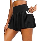 Flowy Running Shorts for Women with 4 Pockets 2 in 1 High Waisted Women's Butterfly Workout Athletic Tennis Skirt Shorts