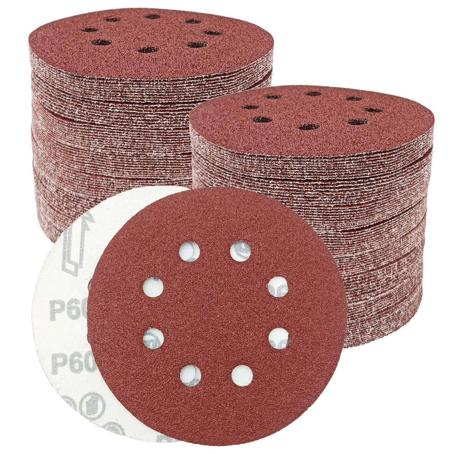 Goysen 125mm Sanding Discs, 5 Inch 8 Hole Round Sanding Discs Pads for Random Orbital Sander (60 Grit)