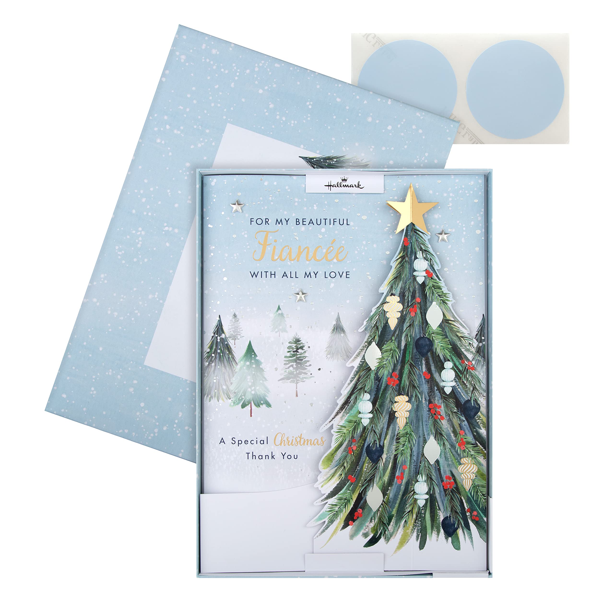 Hallmark Boxed Christmas Card for Fiancée - Classic Winter Scene with Tree Design