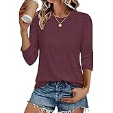 CHICGAL Women 3/4 Sleeve Shirts Casual Dressy Crew Neck Tunic Tops Basic Blouse Loose Fit
