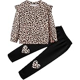 NUBEEHOHO Girls Fall Winter Outfits Cartoon Animal Long Sleeve Crewneck Sweatshirt Top+Sweatpant 2 Piece Clothing Set 3-9T