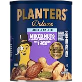 PLANTERS Deluxe Lightly Salted Mixed Nuts, Plant Based Protein, 15.25 Oz | Mixed Nuts: Cashews, Almonds, Brazil Nuts, Pistachios, Pecans. Snacks for Adults. Resealable Canister. Party Snack