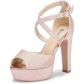 IDIFU Women's Platform Chunky High Heels Dress Sandals Peep Toe Ankle Strap Wedding Party Evening Shoes for Women Bride