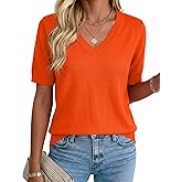 Rapbin Womens Short Sleeve Sweater Summer V Neck Tops Casual Knit Shirts Lightweight Pullover Top