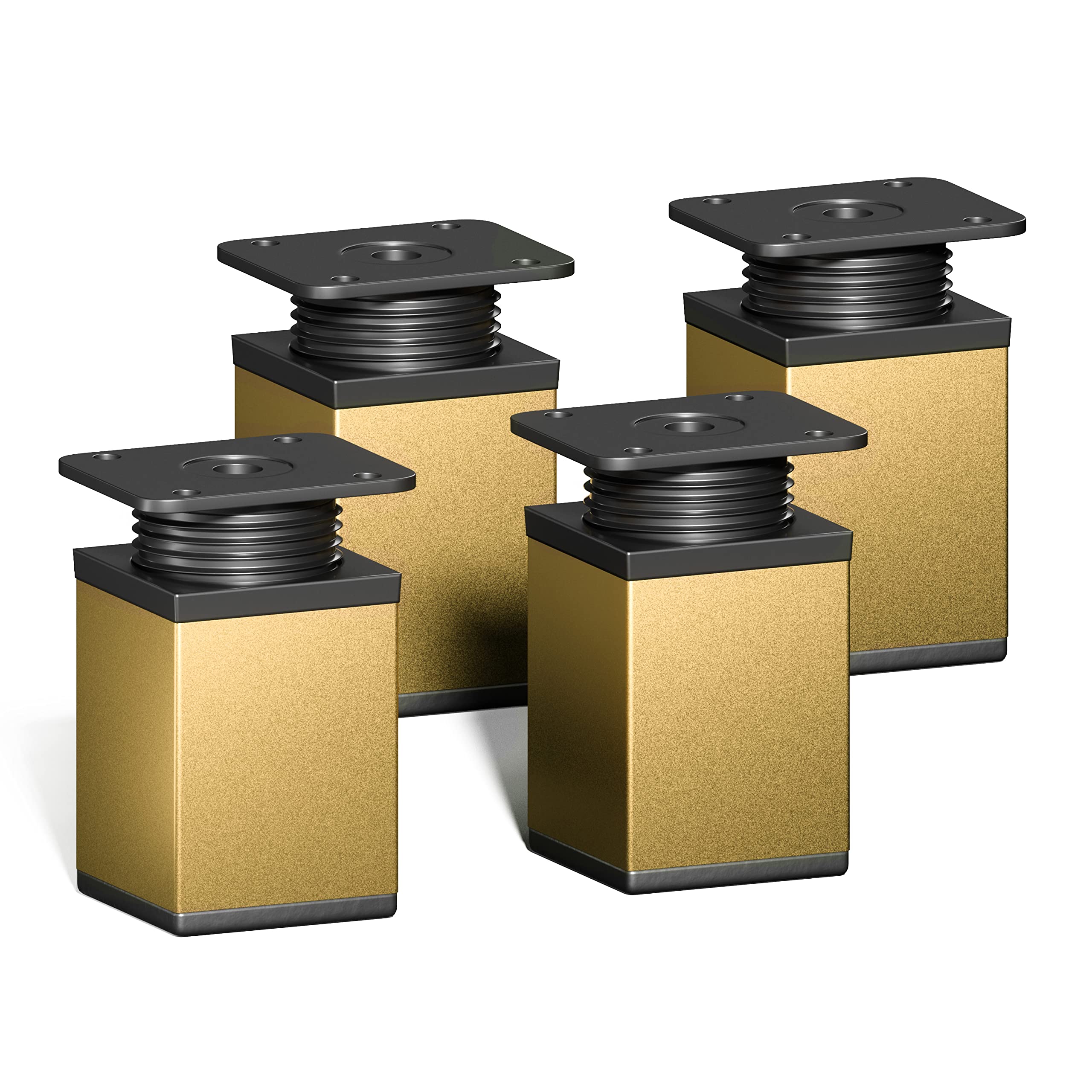 sossai® Design Furniture feet MFV1 | Height Adjustable | Set of 4 | Square Profile: 40 x 40 mm | Color: Gold | Height: 60mm (+ 20mm) | Material: Aluminum | Wood Screws Included