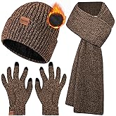 3PCS Winter Beanie Hat Scarf Touchscreen Gloves Set for Men and Women, Knitted Fleece Lined Hats Thermal Gloves Long Scarf