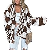 BTFBM Casual Cardigan Sweater for Women Fall 2026 Long Sleeve Open Front Chunky Knit Sweaters Checkered Outwear Coat