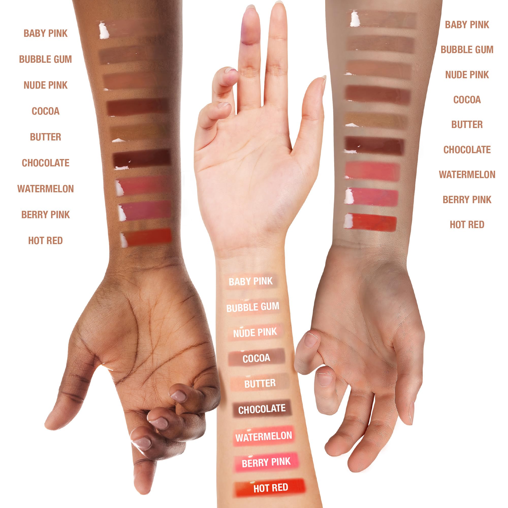 Ruby Kisses Broadway Vita-Lip Tinted Lip Gloss Set (3 Pack Cocoa, Butter, Chocolate) Ultra-Hydrating Coconut + Jojoba Oil & Soothing Formula with Vitamins, High-Shine Non-Sticky Finish Lip Balm